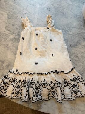 Zara White Dress with Black Floral Embroidery